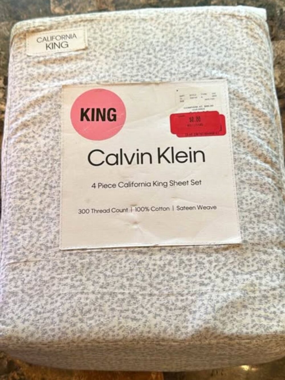 New Calvin Klein 4-Piece Grey Floral California King Sheet Set